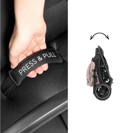 Hauck Rapid 4D Stroller (Dusty Rose) - showing the `Press&Pull` loop you use when folding the stroller and then the stroller when folded