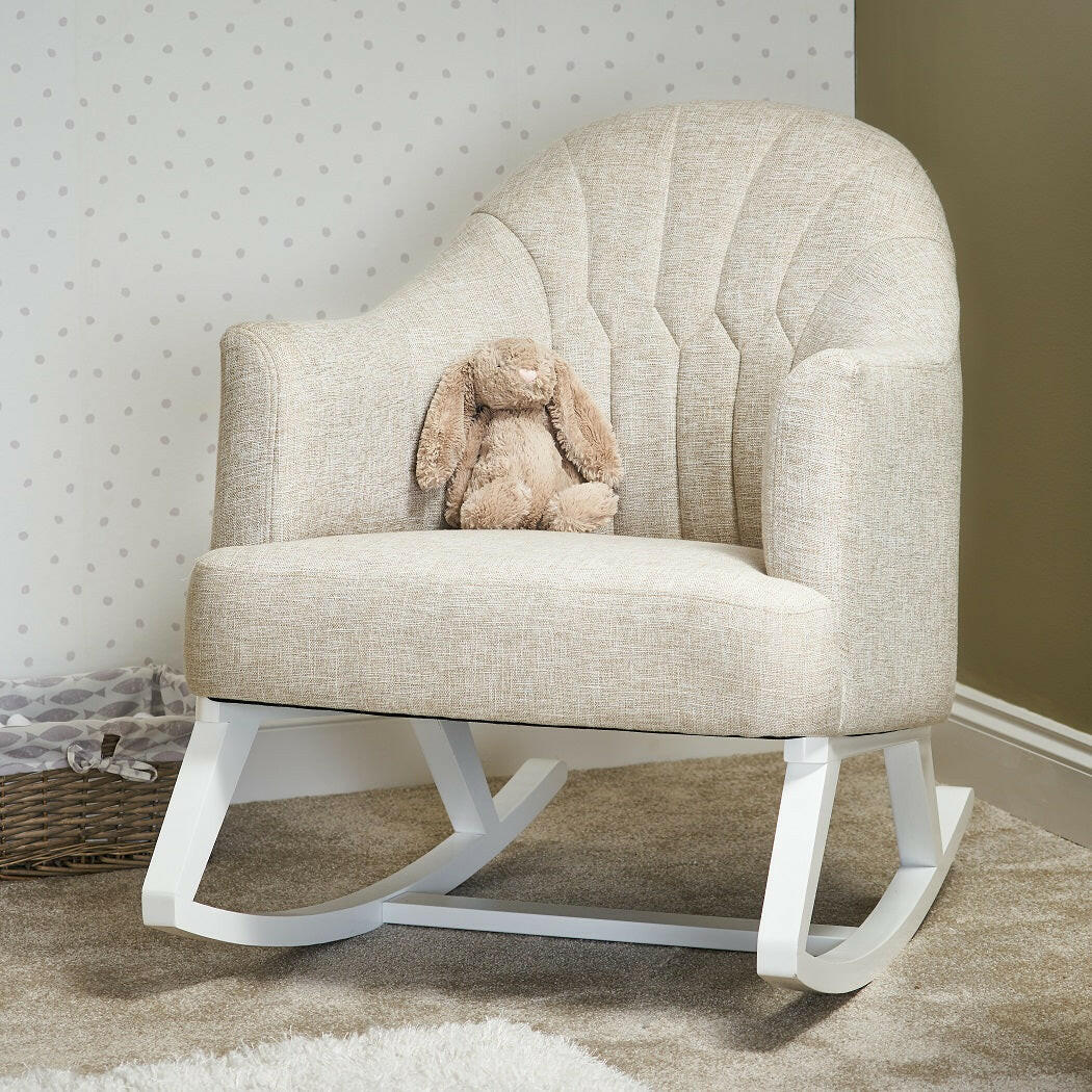 Obaby Round Back Rocking Chair (White with Oatmeal) - lifestyle image (toys and accessories not included)