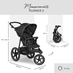 Hauck Runner2 All Terrain Pushchair (Black) - showing the stroller`s dimensions