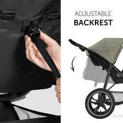 Hauck Runner 2 All Terrain Pushchair (Disney - Mickey Mouse Olive) - showing the Runner`s easy to adjust backrest