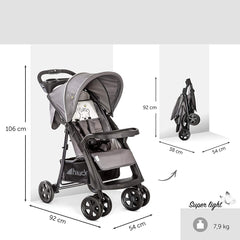Hauck Shopper Neo II (Pooh Cuddles) - showing the stroller`s dimensions both folded and unfolded