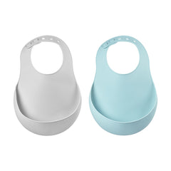 BEABA Silicone Meal Set & Bibs Bundle (Grey/Blue) - showing the pack of two bibs
