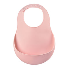 BEABA Silicone Bibs - Pack of 2 (Light Mist/Old Pink) - showing the old pink bib with its notched neck and wide food pocket