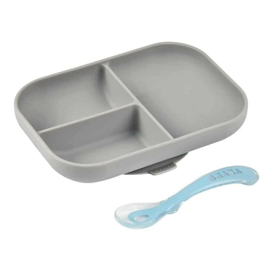 BEABA Silicone Suction Compartment Plate Grey