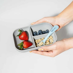 BEABA Silicone Suction Compartment Plate (Grey) - lifestyle image