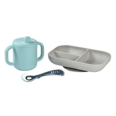 BEABA Babycook® Solo Express - Weaning Bundle (Grey/Blue) - showing the 3 piece meal set