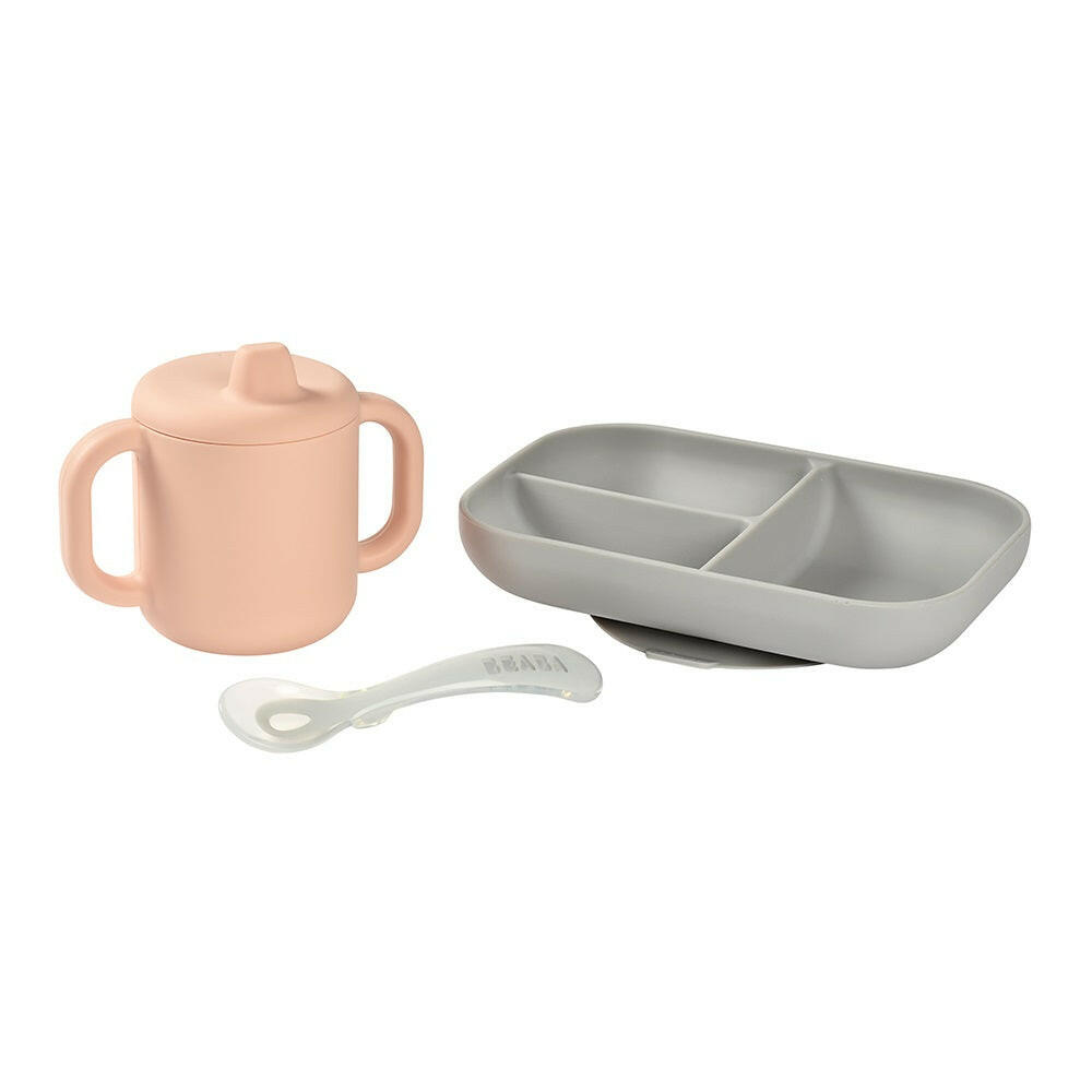 BEABA Silicone Meal Set - 3 Piece Pink