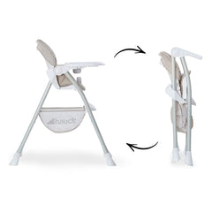 Hauck Sit N Fold Highchair (Beige) - side view, showing the highchair folded and unfolded