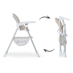 Hauck Sit N Fold Highchair (Beige) - side view, showing the highchair folded and unfolded