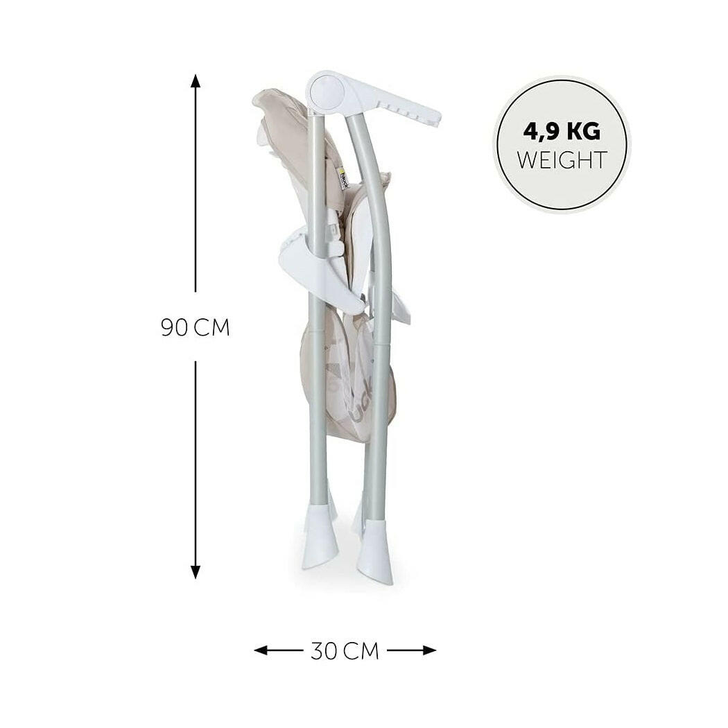 Hauck Sit N Fold Highchair (Beige) - showing the highchiar`s dimensions when folded