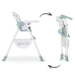Hauck Sit N Fold Highchair (Space) - side view, showing the highchair folded and unfolded