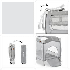 Hauck Sleep'n'Play Centre (Stars) - showing the centre`s changing table, zipped opening and folded within storage bag