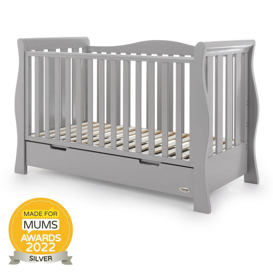 Obaby Stamford Luxe Sleigh Cot Bed with Drawer Warm Grey