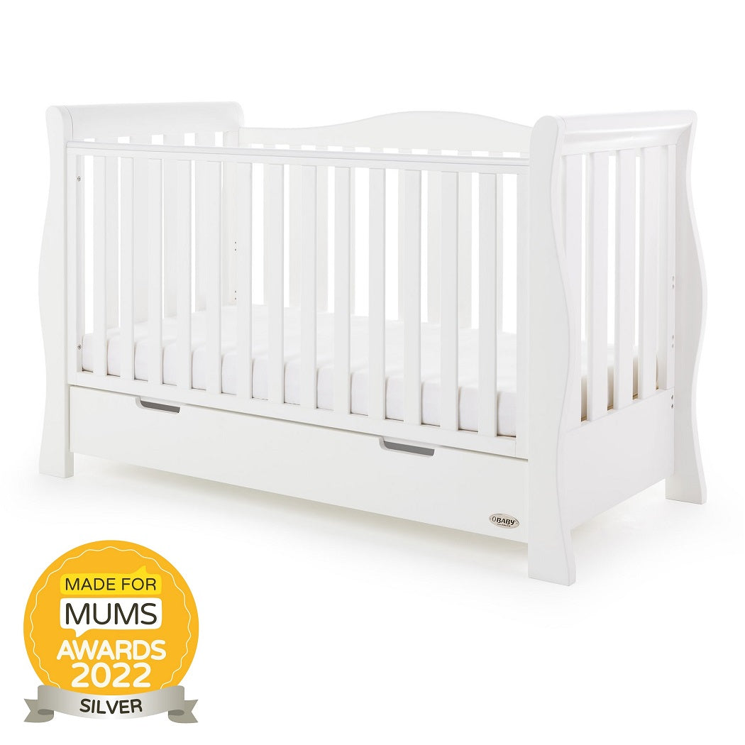 Obaby Stamford Luxe Sleigh Cot Bed with Drawer (White)