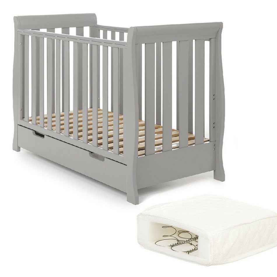 Obaby Stamford Mini Sleigh Cot Bed with SPRUNG Mattress Warm Grey