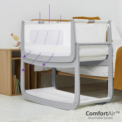 SnuzPod⁴ Bedside Crib 3-in-1 (Dove Grey) - showing how the air flows through the crib`s mesh panels