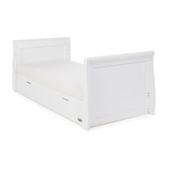 Obaby Stamford Sleigh Cot Bed with Drawer (White) - shown here as the junior bed (mattress not included, available separately)