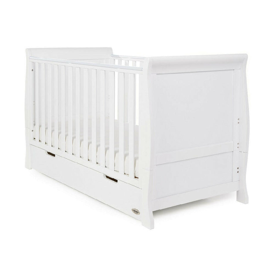 Obaby Stamford Sleigh Cot Bed with Drawer (White) - shown here as the cot (mattress not included, available separately)