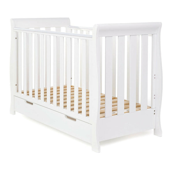 White Obaby Stamford Mini Sleigh Cot Bed with Drawer