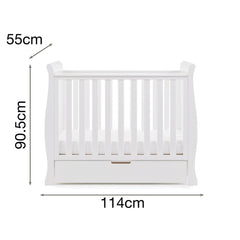 Obaby Stamford Space Saver Cot (White) - side view, shown here with dimensions