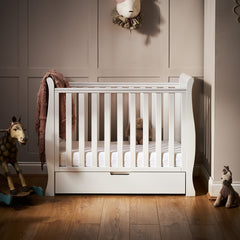 Obaby Stamford Space Saver Cot With SPRUNG Mattress (White) - lifestyle image