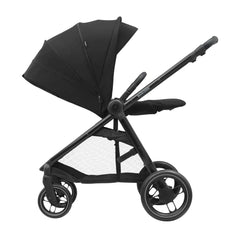 Maxi-Cosi Street Plus (Total Black) - showing the pushchair in parent-facing mode with its seat fully reclined and its leg rest raised