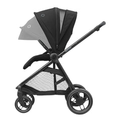 Maxi-Cosi Street Plus (Total Black) - showing the forward-facing pushchair with its canopy fully extended and its ventilation panel open