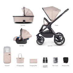 Venicci Tinum 2.0 Travel System 3-in-1 (Sabbia) - showing all the items included in this package