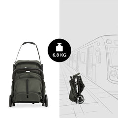 Hauck Travel N Care Stroller (Dark Olive) - showing the stroller folded and freestanding