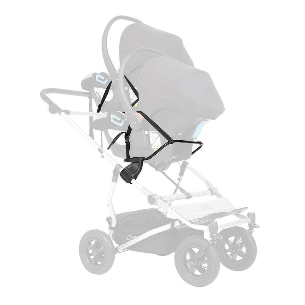 Mountain Buggy Universal Car Seat Adaptor Frame - showing how you can fit two car seats (requires two adaptor frames)