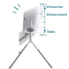 BEABA Up & Down Evolutive Highchair (White) - showing the various height positions available