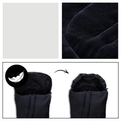 Hauck Winter Footmuff (Black) - showing the snuggly fleece lining and the footmuff with its hood drawn in