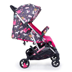 Cosatto Woosh Double Stroller (Unicorn Land) - side view, shown with the leg rests lowered